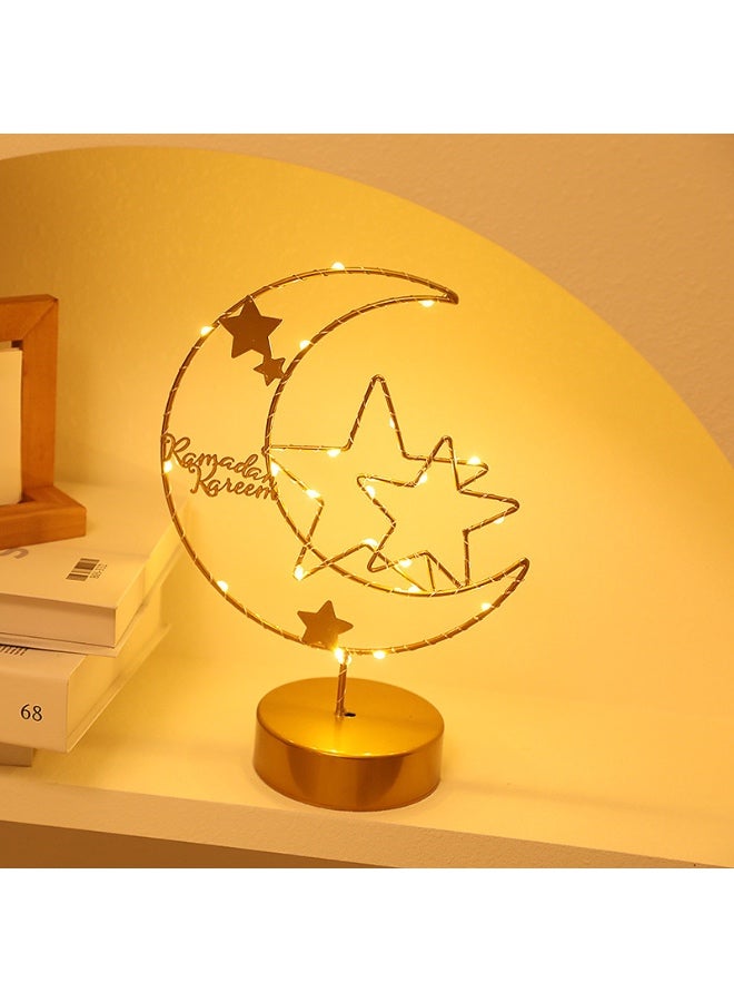 Ramadan Decorations LED Decorative Light Moon Star Table Lamp, Cordless Ramadan Moon Shape Desk Lamp, Bedside Table Night Light for Bedroom Dining Living Room Party Nursery Office Decor - Image 1
